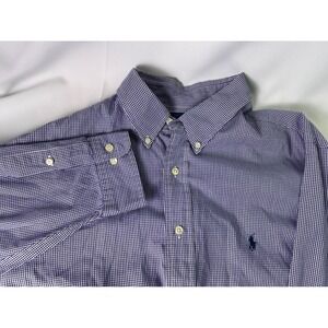 Ralph Lauren Mens Purple Gingham‎ Check Button Down Shirt Classic Fit 18 34/35